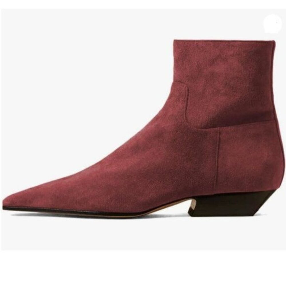 miss left Women's Square Closed Toe Low Chunky Heel Ankle Booties  Red